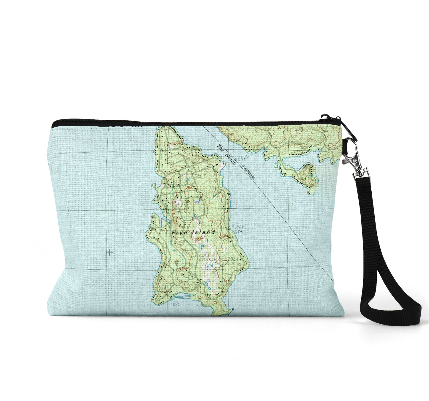 Frye Island Maine map wristlet travel pouch
