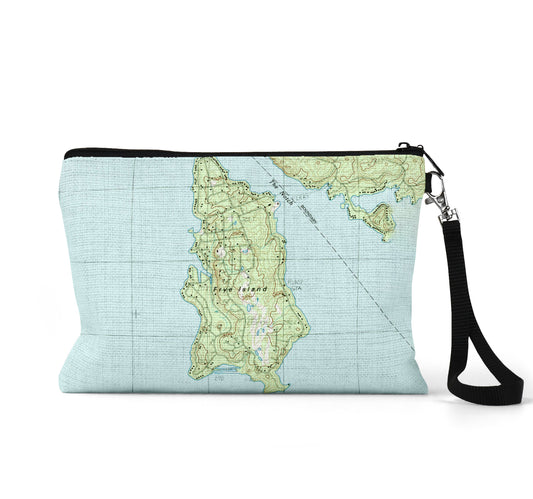 Frye Island Maine map wristlet travel pouch