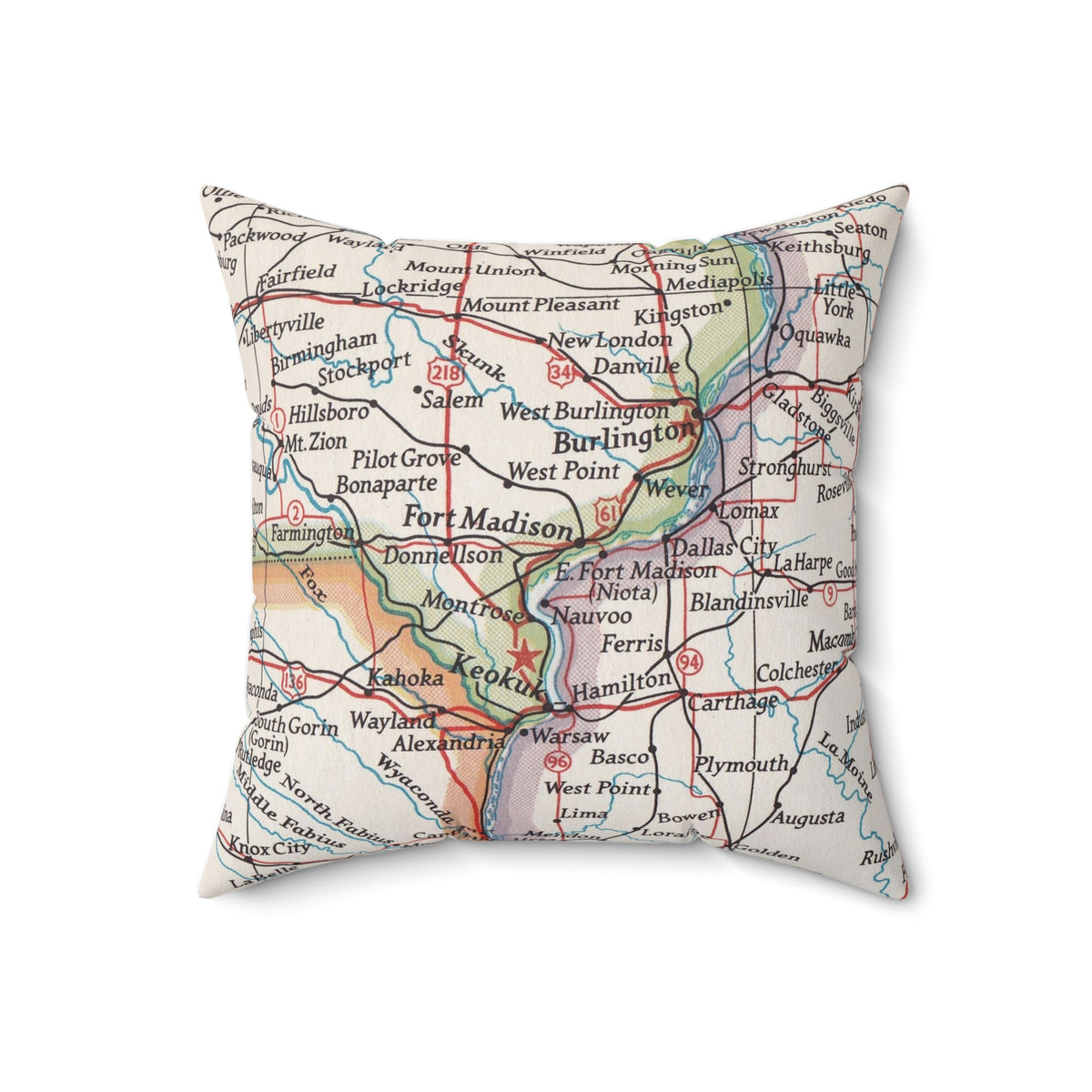 Fort Madison Iowa Vintage Map Throw Pillow