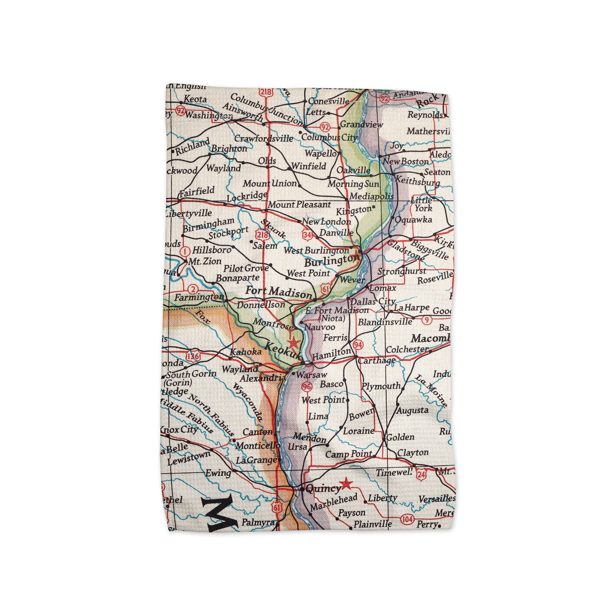 Fort Madison Iowa Map Tea Towel | Waffle-Weave Kitchen Towel Gift