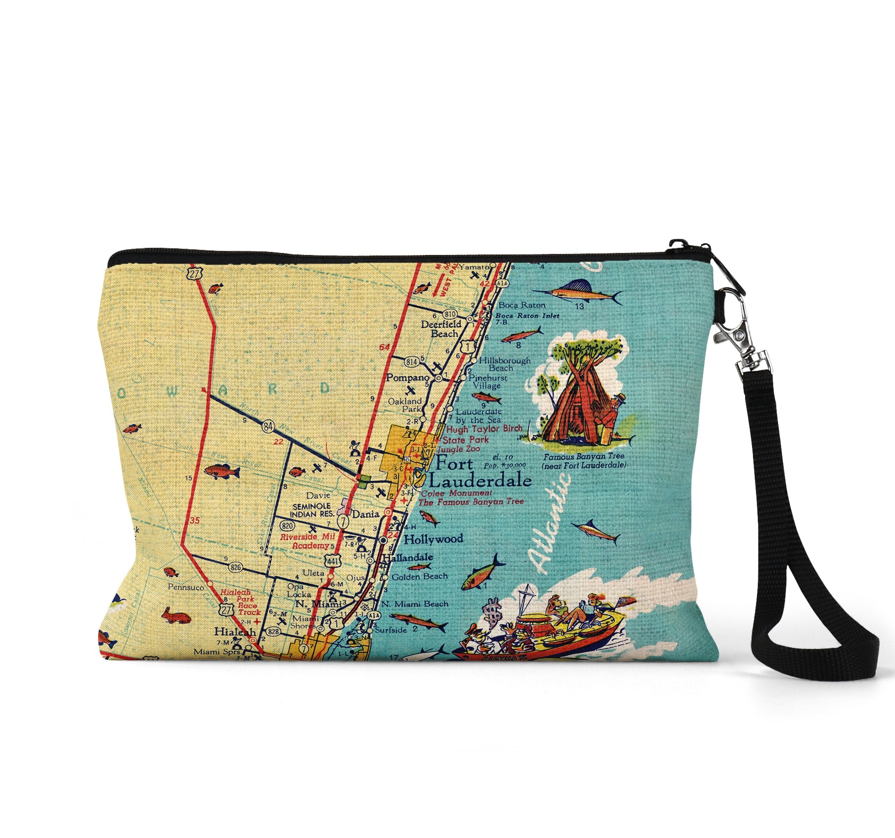 Ft Lauderdale Florida map wristlet travel pouch