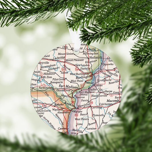 Fort Madison Iowa Vintage Map Ornament