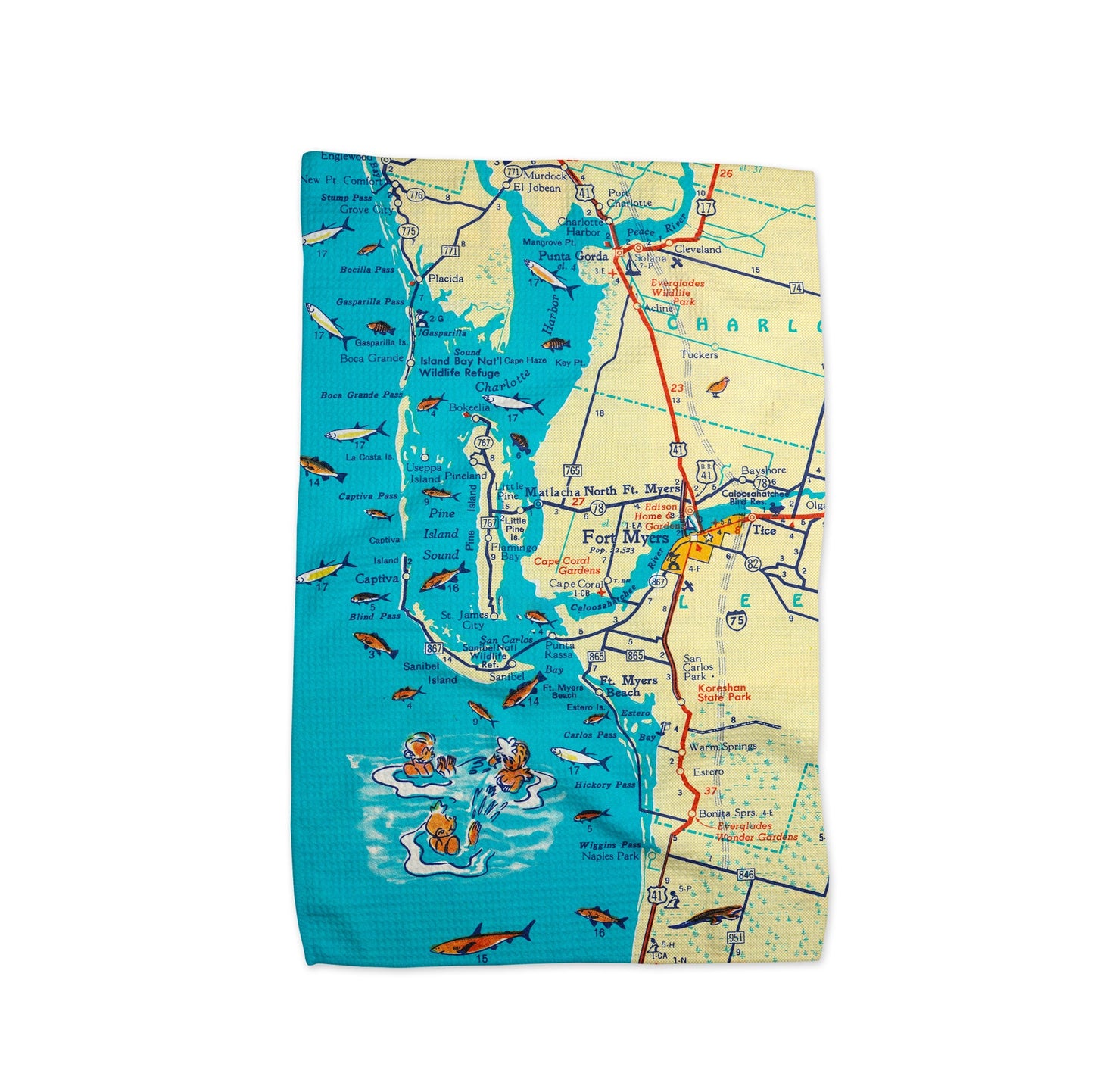 Ft Myers Florida Map Tea Towel | Waffle-Weave Kitchen Towel Gift