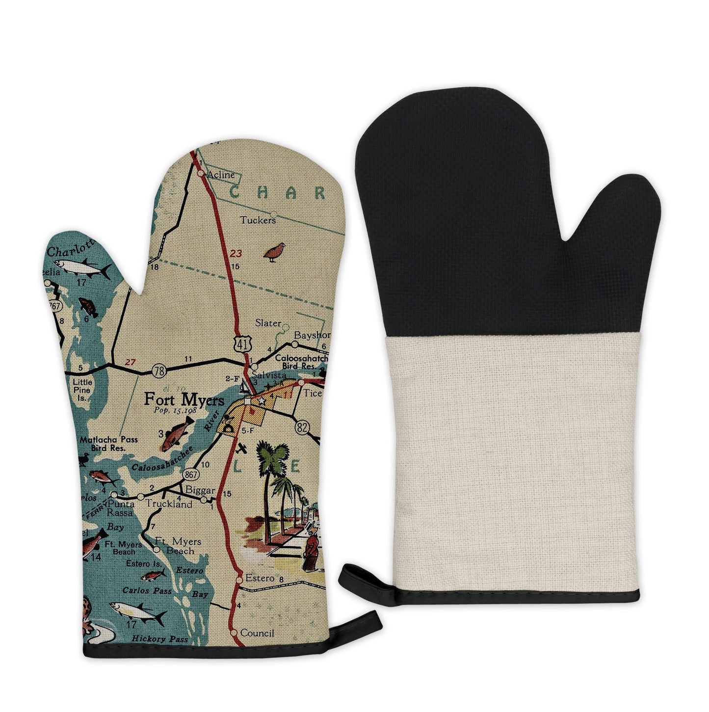 Ft Myers, Florida Map Oven Mitt | Vintage-Inspired Kitchen Gift