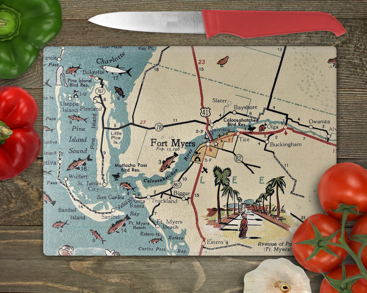 Fort Myers Florida Map Cutting Board | Travel Gift | Kitchen Decor