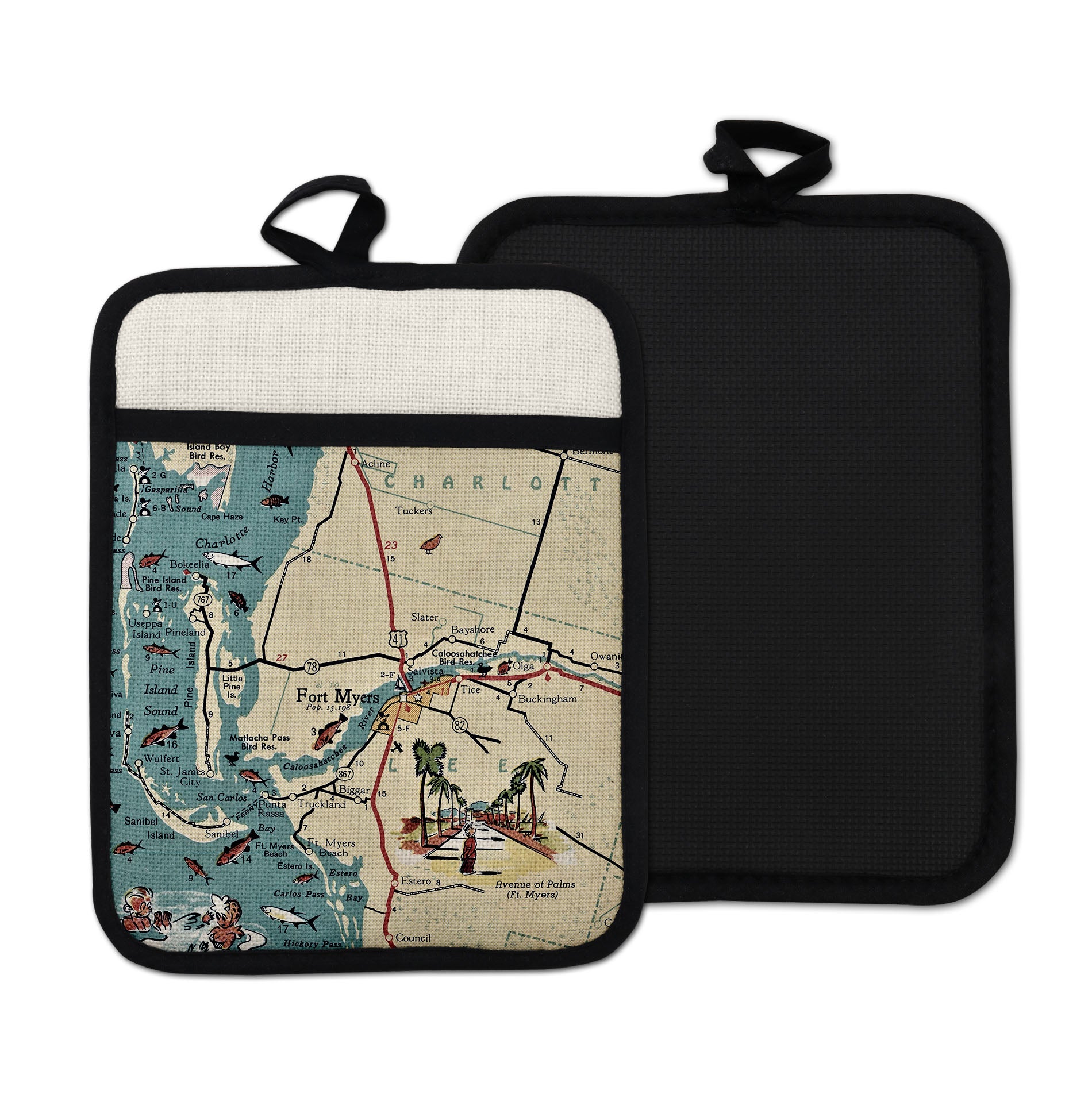 Ft Myers Florida vintage map hot pad kitchen decor