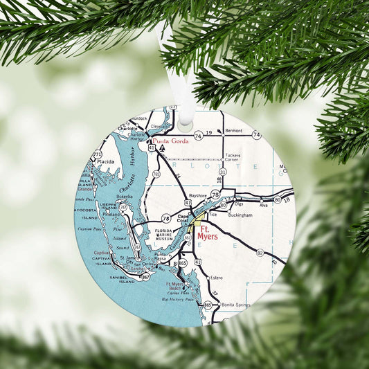 Fort Myers Florida Vintage Map Ornament