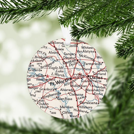 Fort Worth Texas Vintage Map Ornament