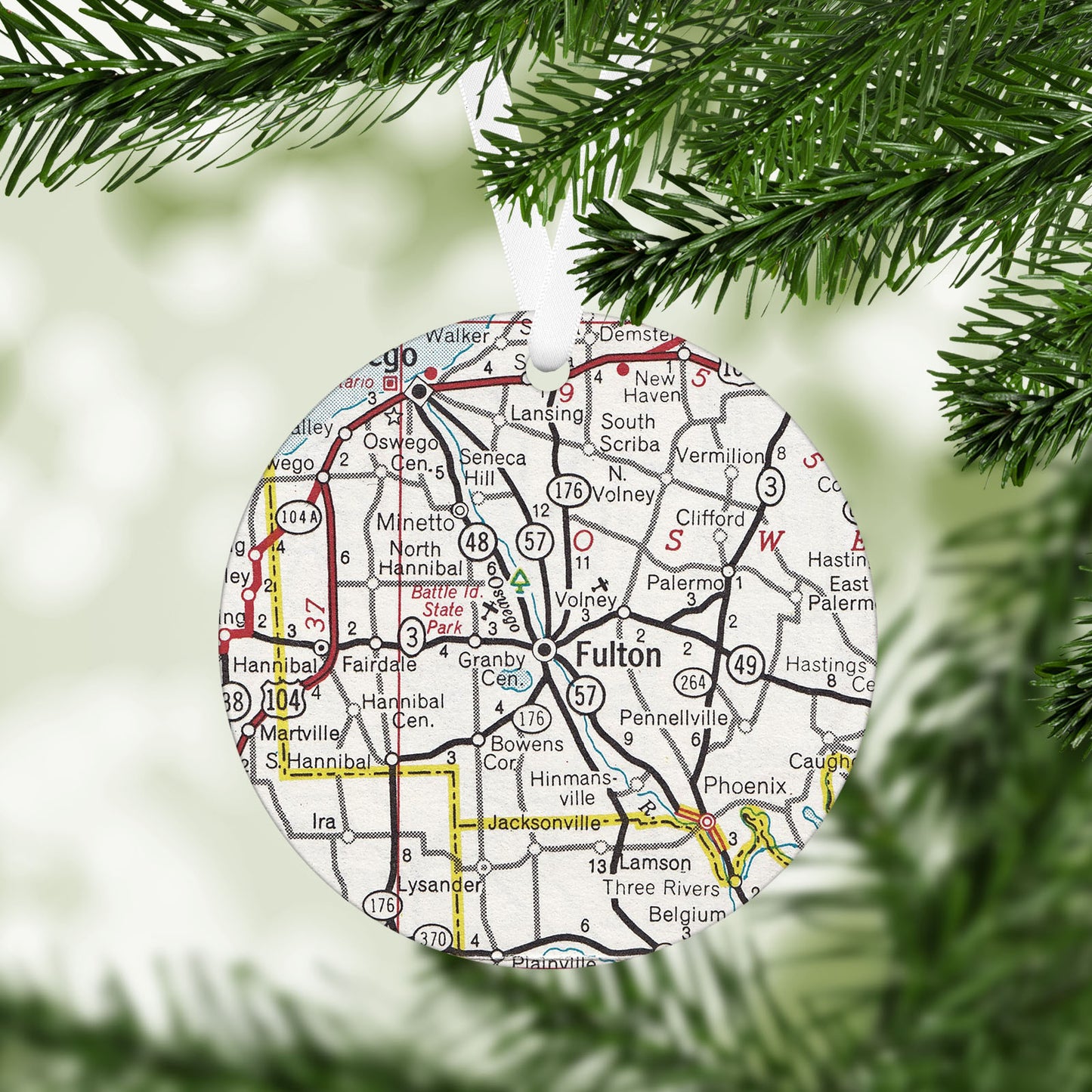 Fulton New York Vintage Map Ornament