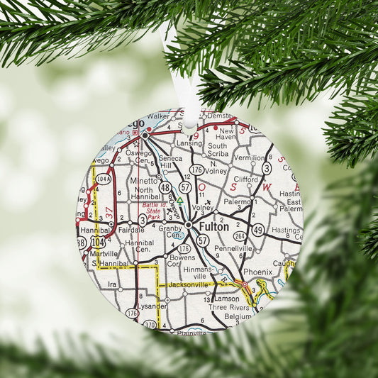 Fulton New York Vintage Map Ornament