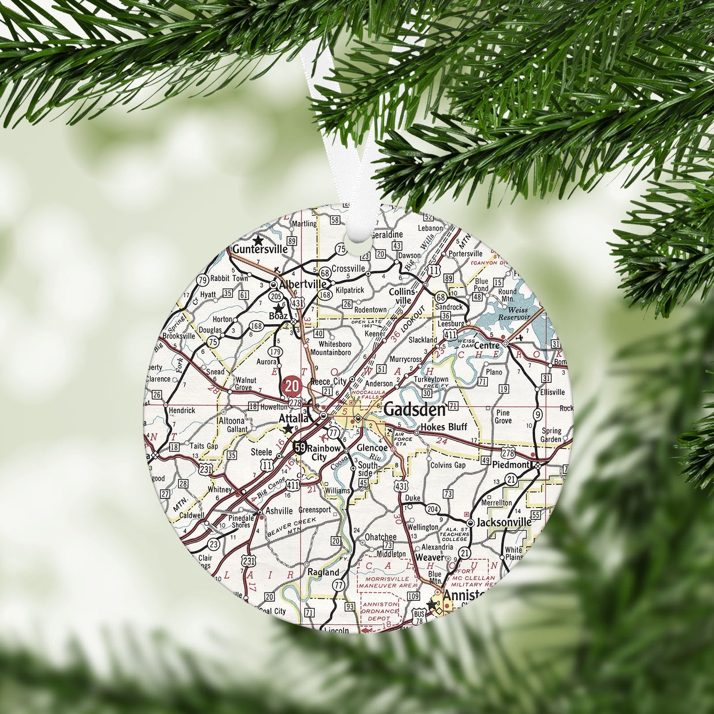 Gadsden Alabama Vintage Map Ornament