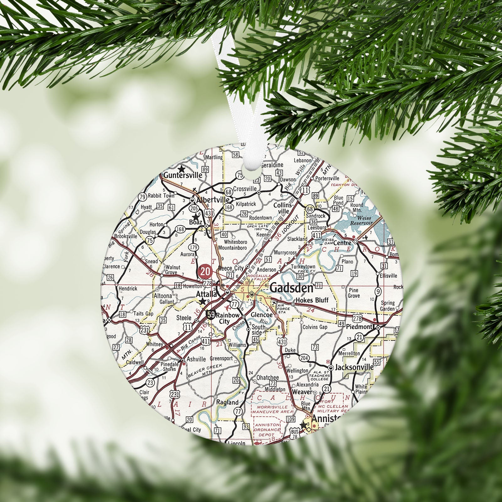 Gadsden Alabama Vintage Map Ornament