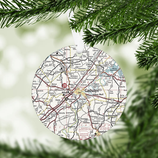 Gadsden Alabama Vintage Map Ornament