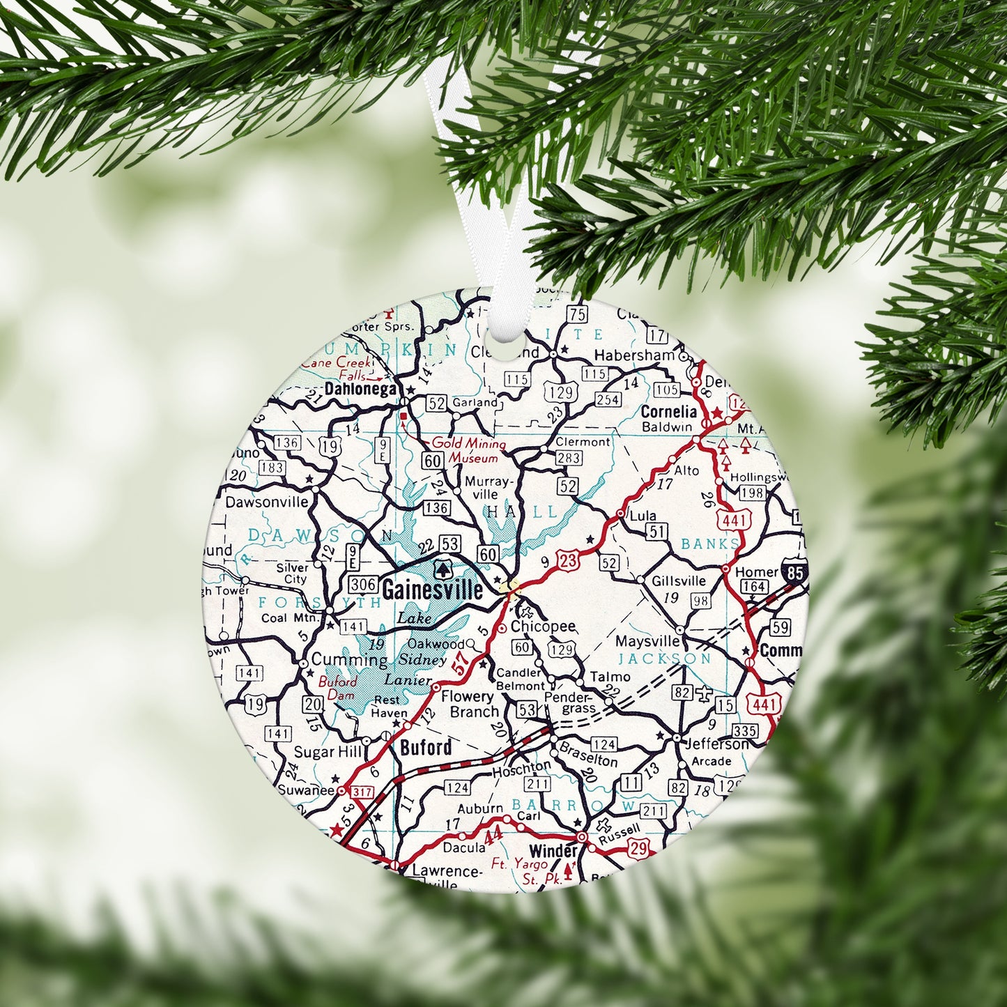 Gainesville Georgia Vintage Map Ornament