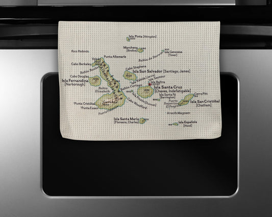 Galapagos Islands Map Tea Towel | Waffle-Weave Kitchen Towel Gift