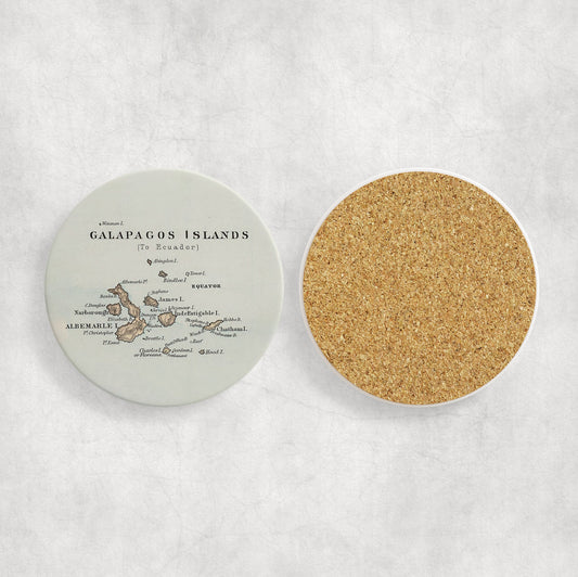 Galapagos Islands Map Coasters | Set of 4 Vintage Galapagos Islands Drink Coasters | Travel-Inspired Home Decor