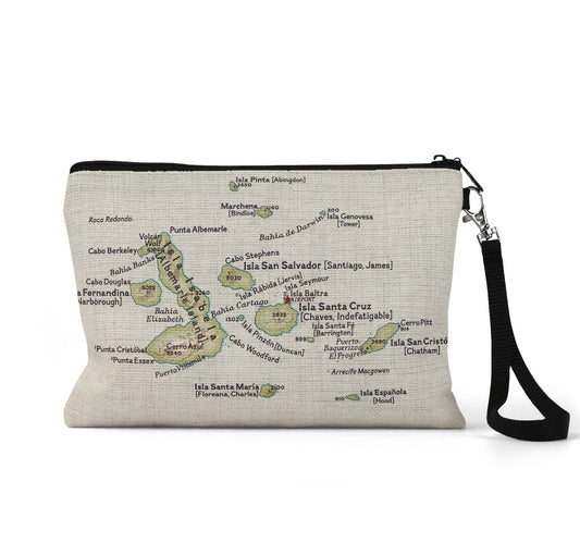 Galapagos Islands map wristlet travel pouch