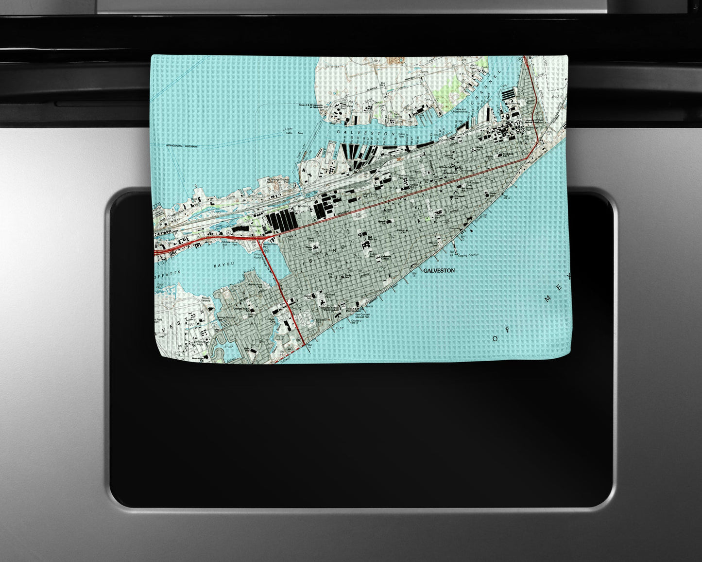 Galveston Map Tea Towel | Waffle-Weave Kitchen Towel Gift