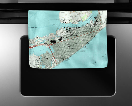 Galveston Map Tea Towel | Waffle-Weave Kitchen Towel Gift