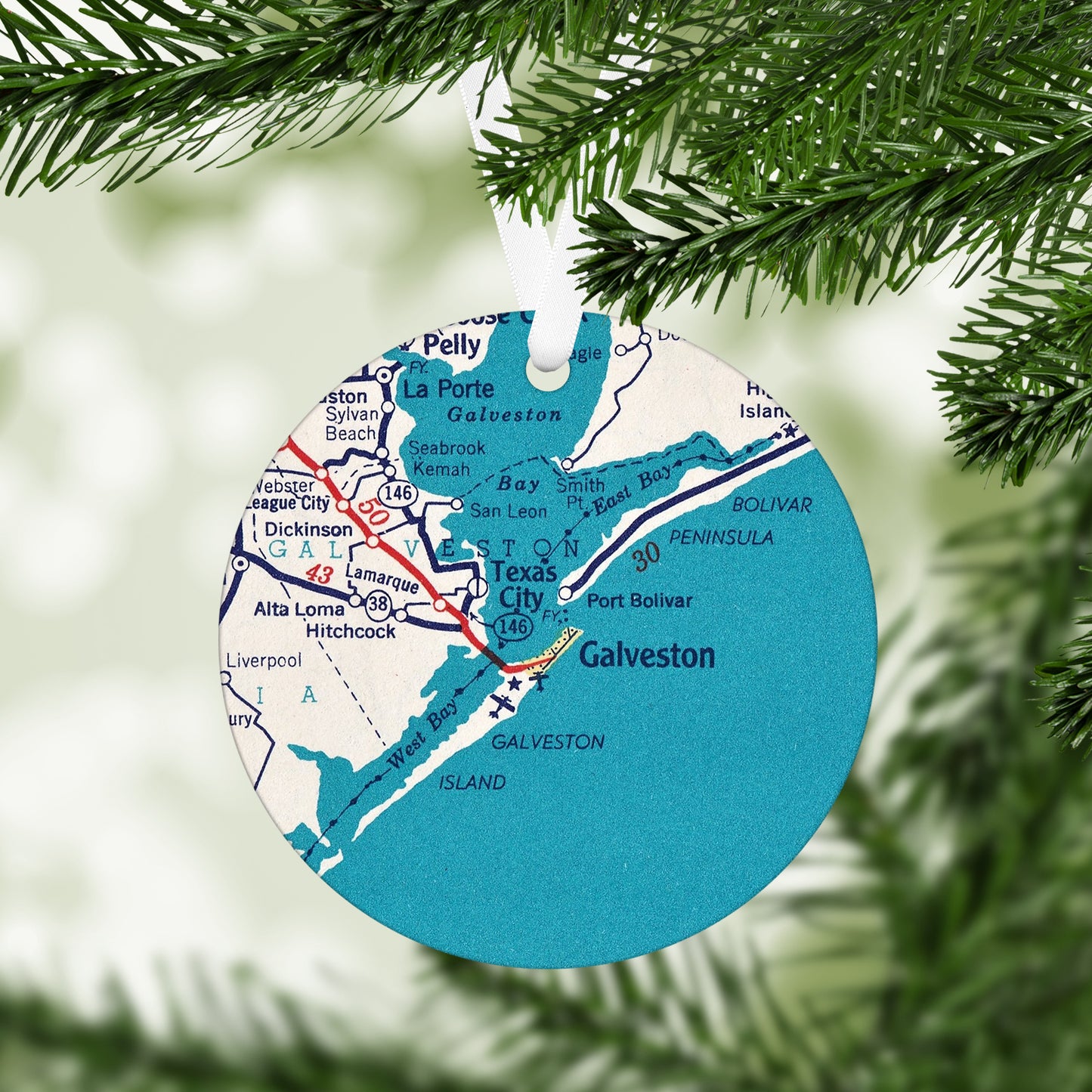 Galveston Texas Vintage Map Ornament