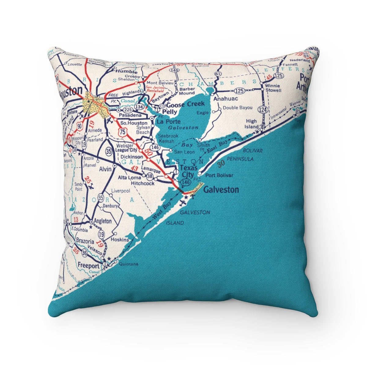 Galveston Texas vintage map pillow