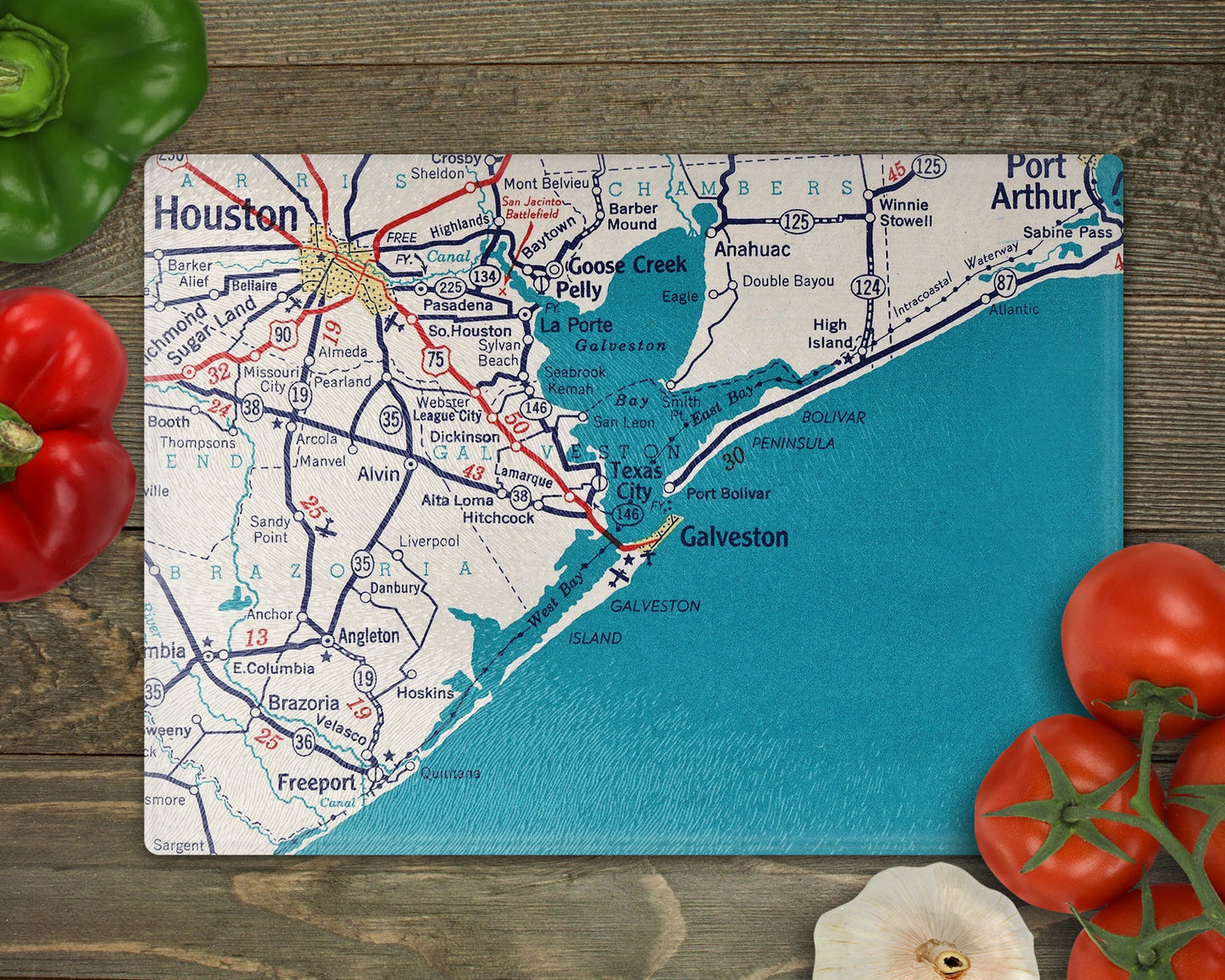 Galveston Texas Map Cutting Board | Travel Gift | Kitchen Decor