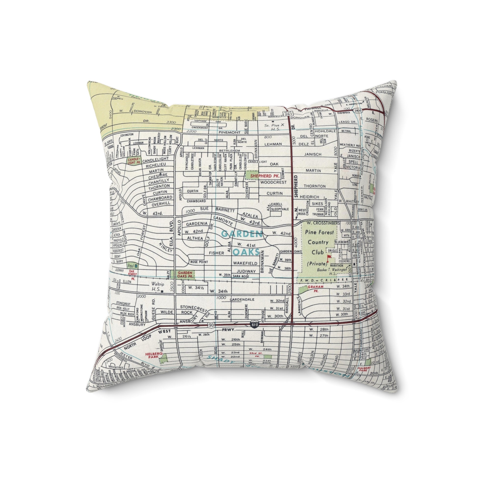Garden Oaks Houston vintage map pillow