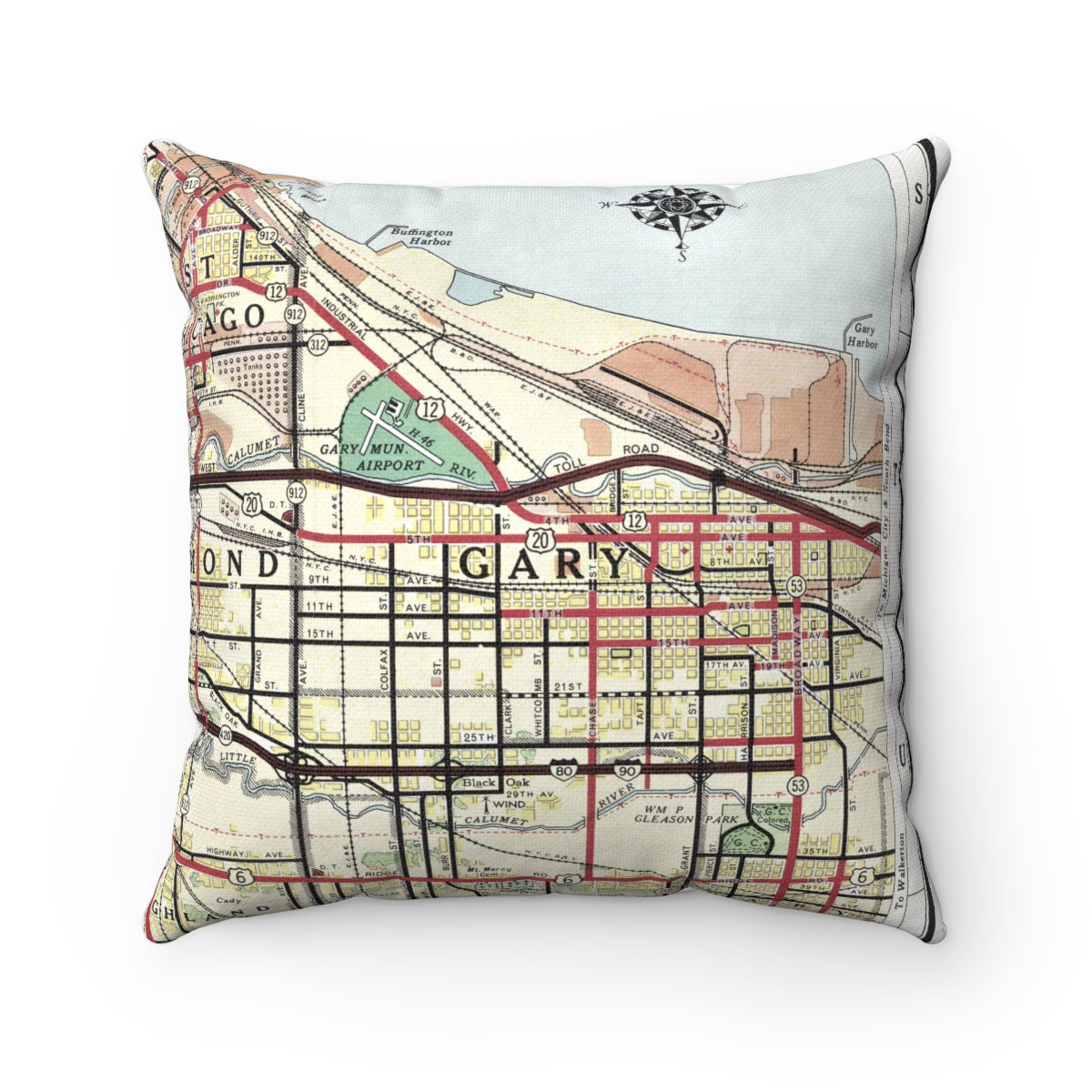 Gary Indiana vintage map pillow