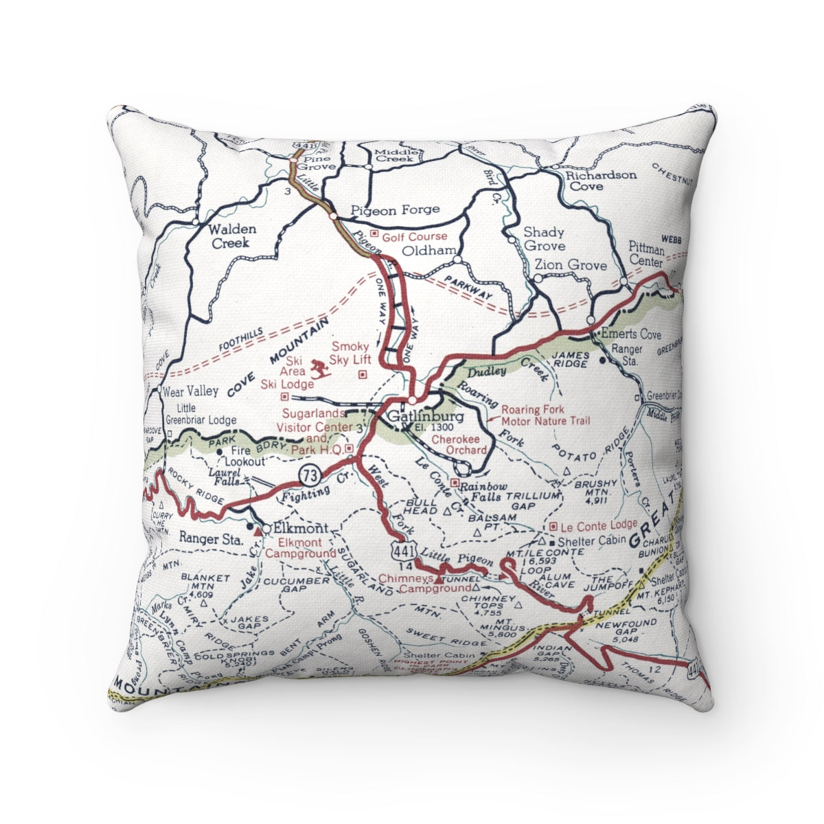 Gatlinburg Tennessee vintage map pillow