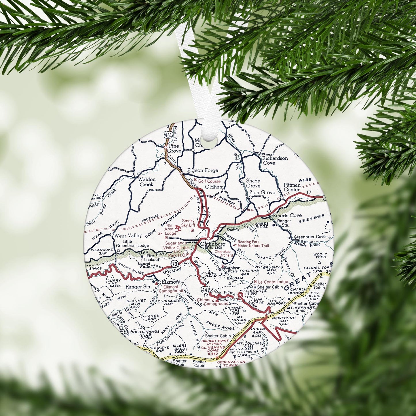 Gatlinburg Tennessee Vintage Map Ornament