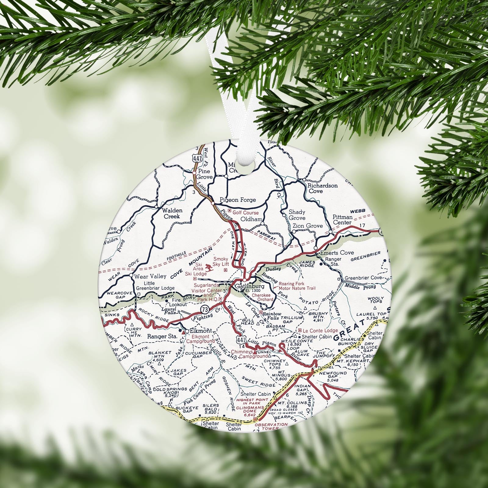 Gatlinburg Tennessee Vintage Map Ornament