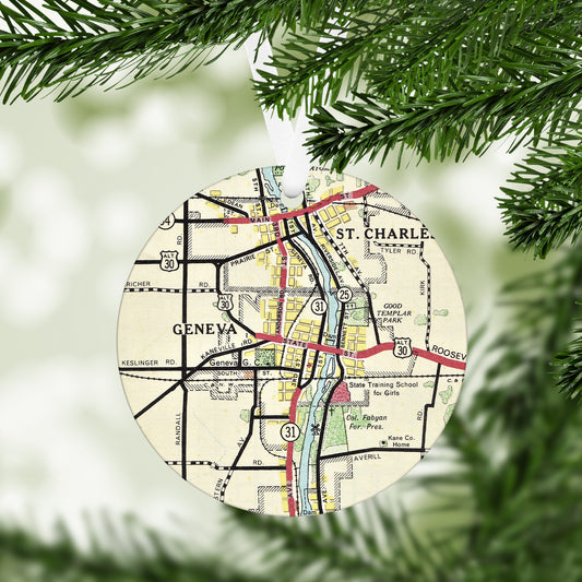 Geneva Illinois Vintage Map Ornament
