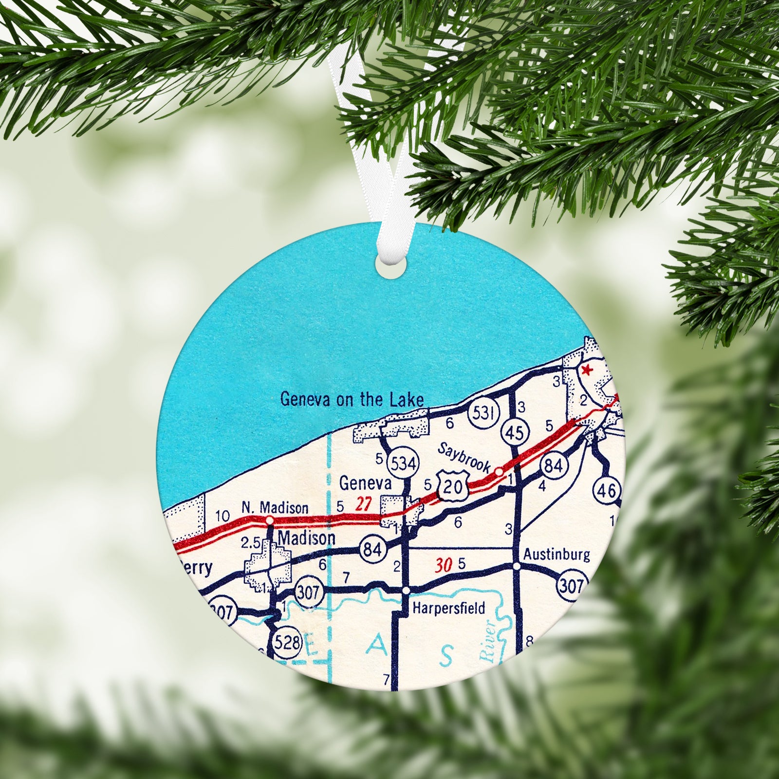Geneva-on-the-Lake Ohio Vintage Map Ornament