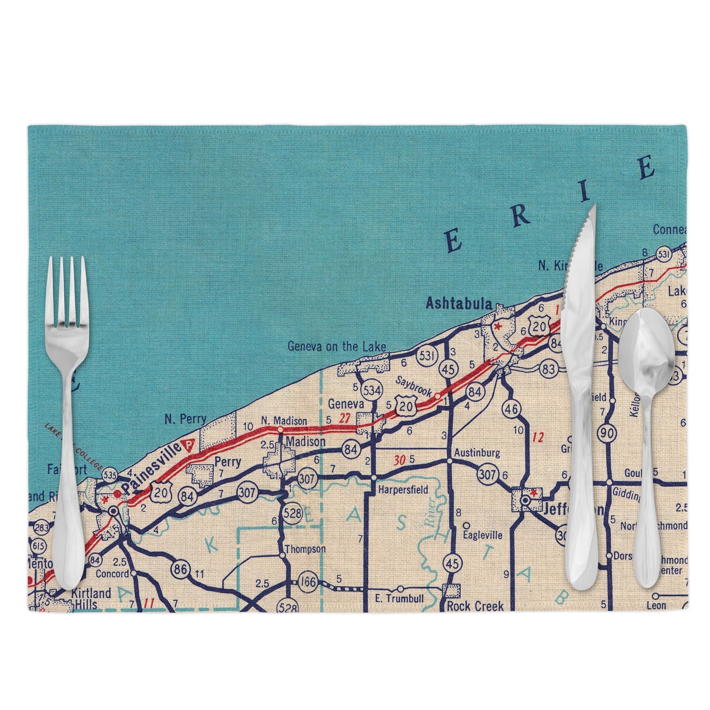 Geneva-on-the-Lake Ohio Vintage Map Placemats Set of 4