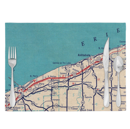 Geneva-on-the-Lake Ohio Vintage Map Placemats Set of 4