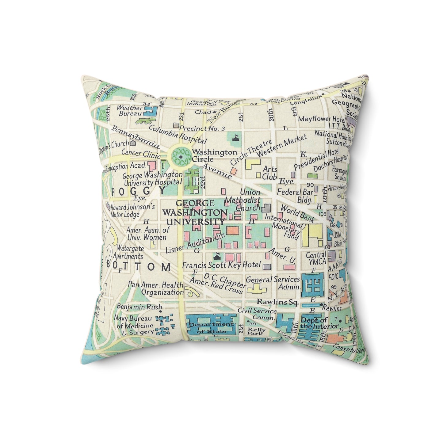 George Washington University vintage map pillow