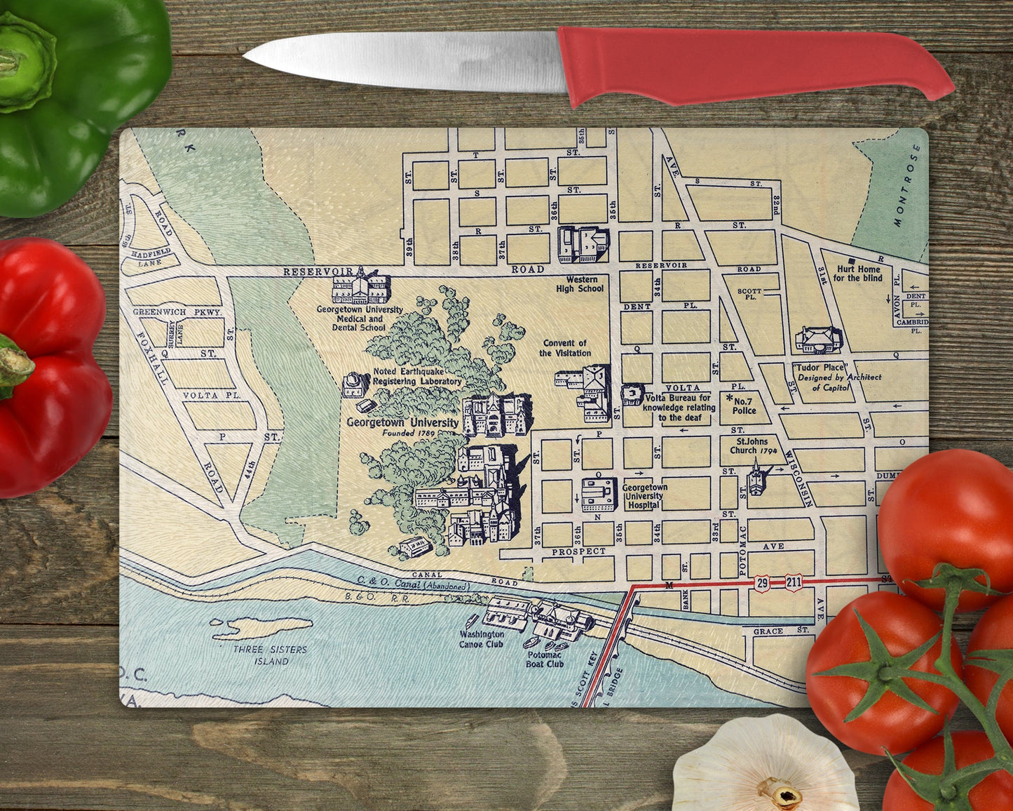 Georgetown University Map Cutting Board | Travel Gift | Kitchen Decor
