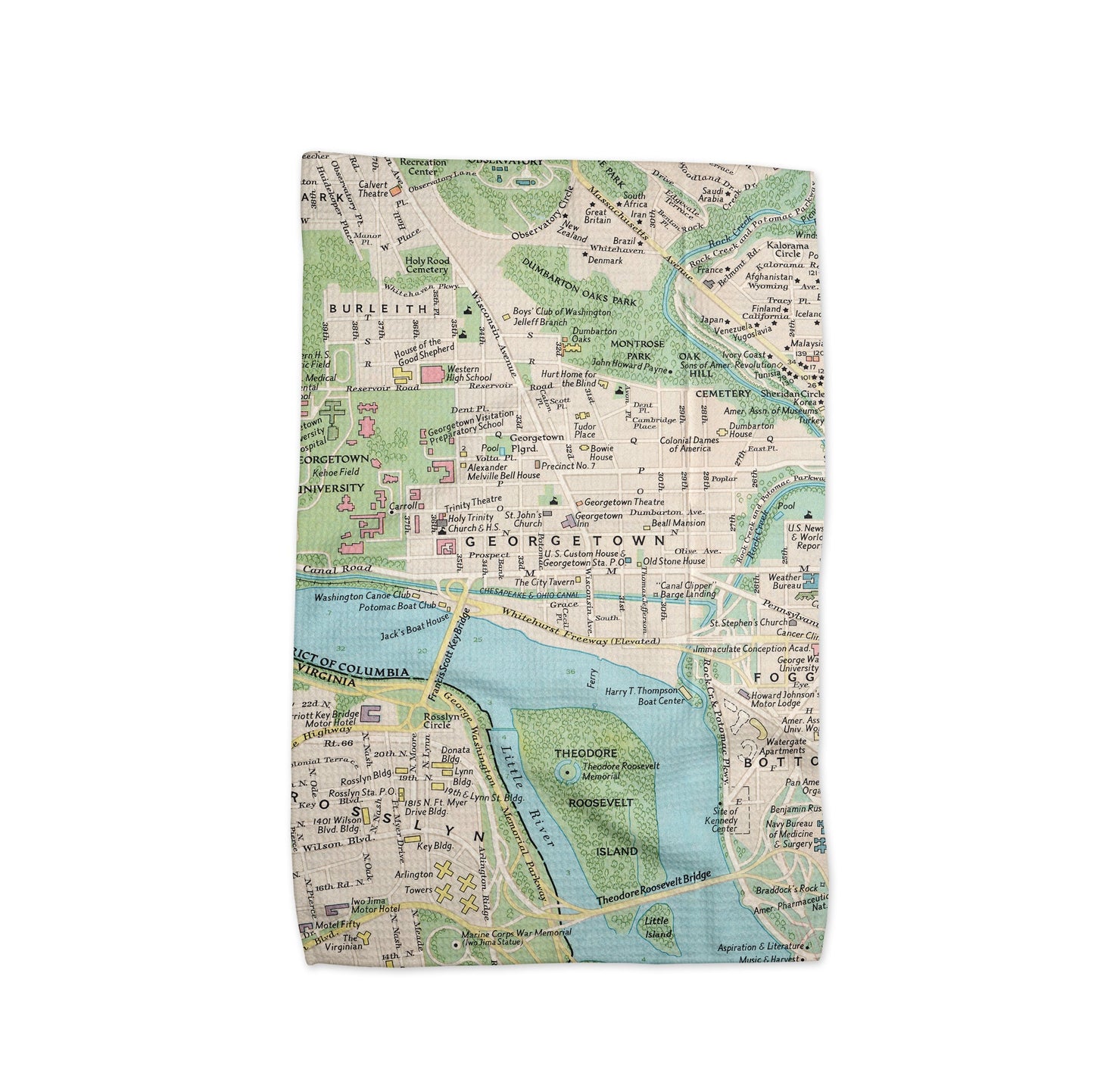 Georgetown University Map Tea Towel | Waffle-Weave Kitchen Towel Gift