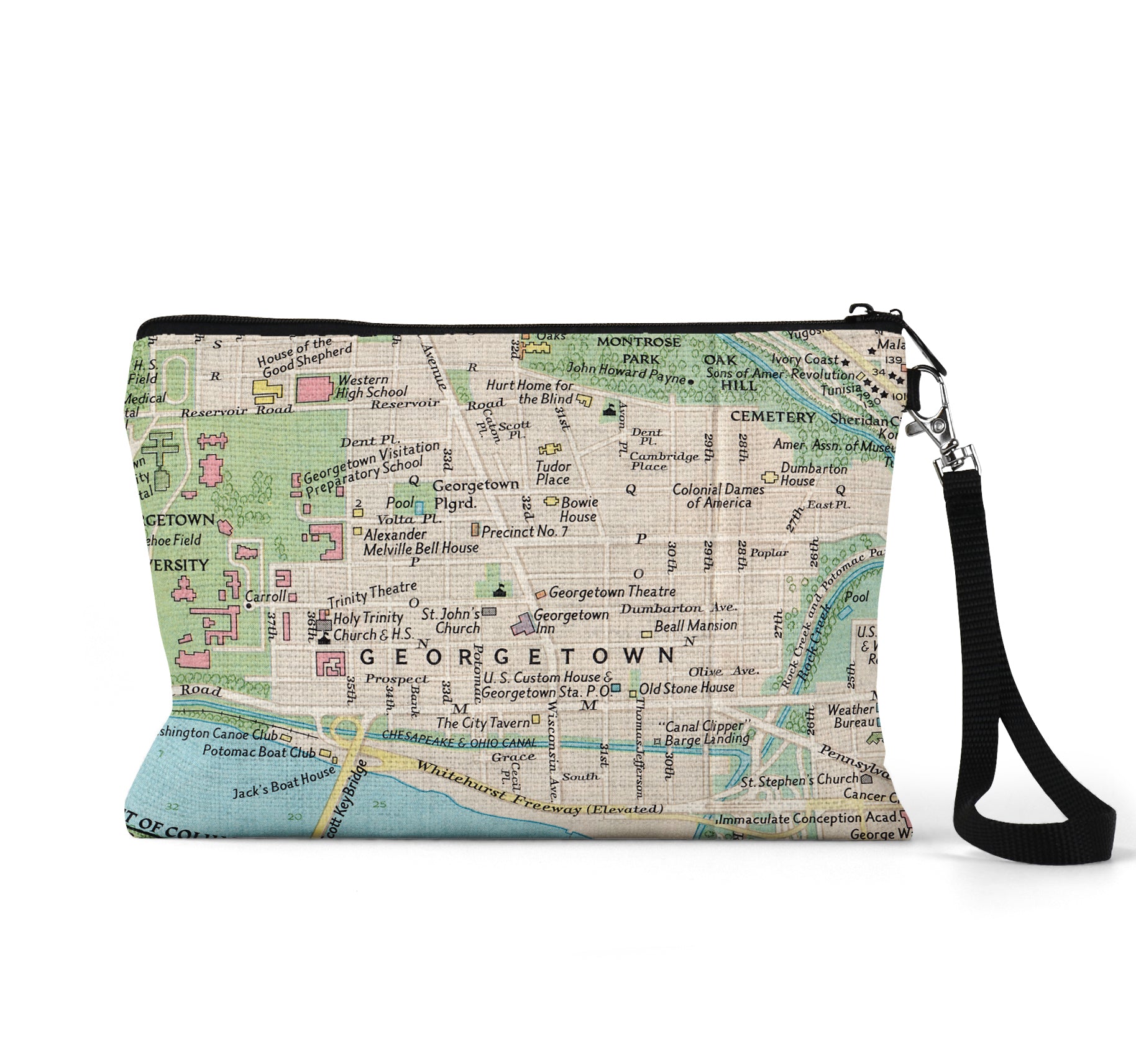Georgetown Washington DC map wristlet travel pouch