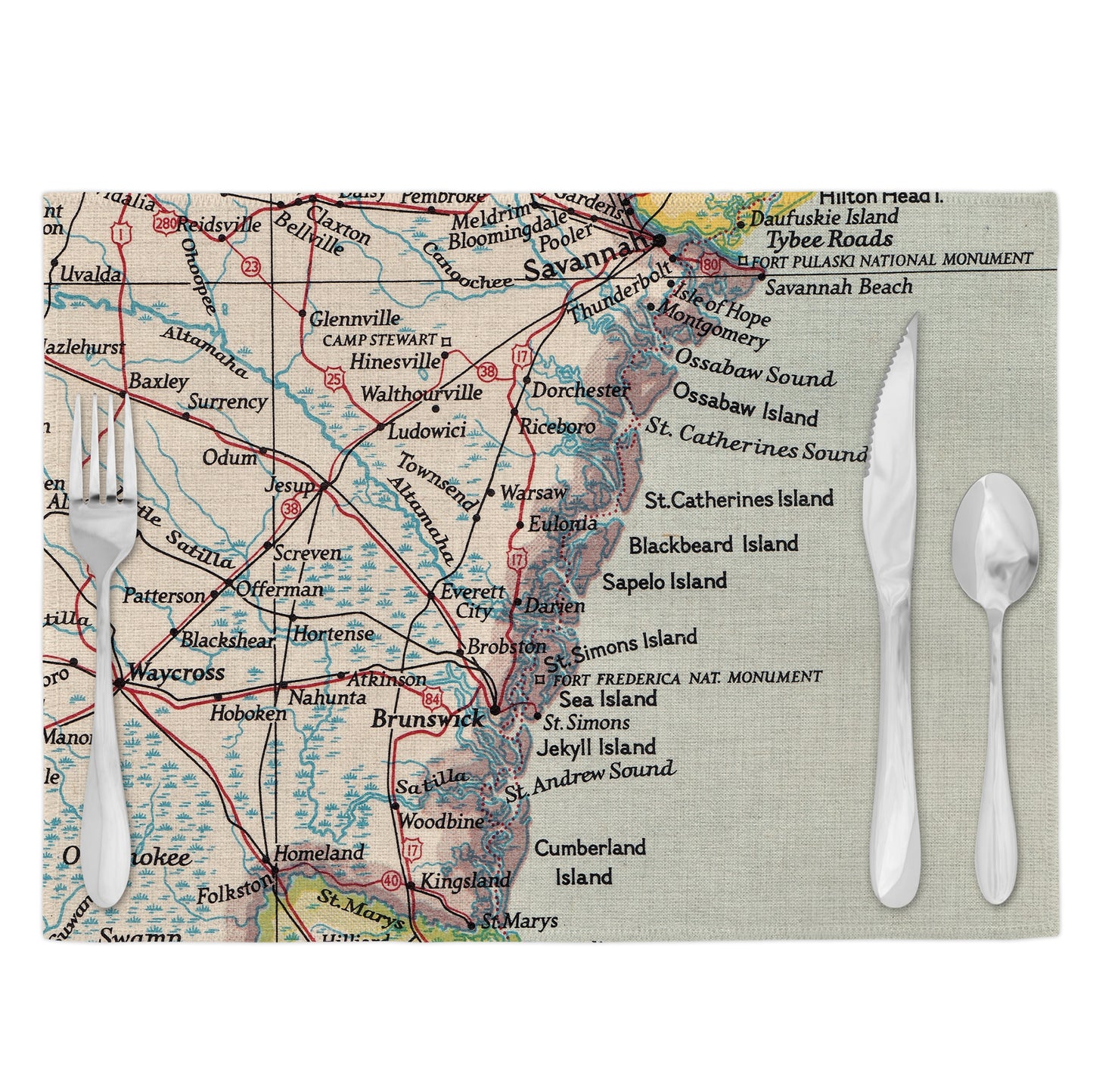 Georgia Coast Vintage Map Placemats Set of 4