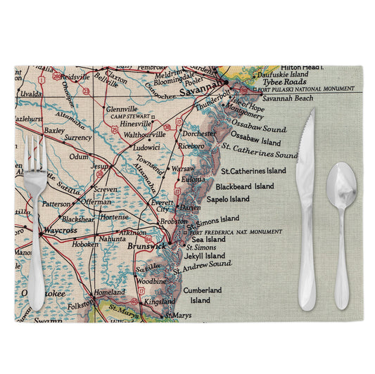 Georgia Coast Vintage Map Placemats Set of 4