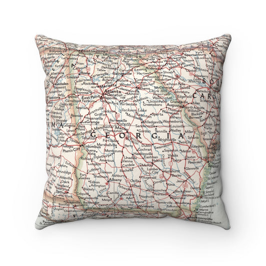 Georgia Map Pillow | Vintage Georgia Map Throw Pillow