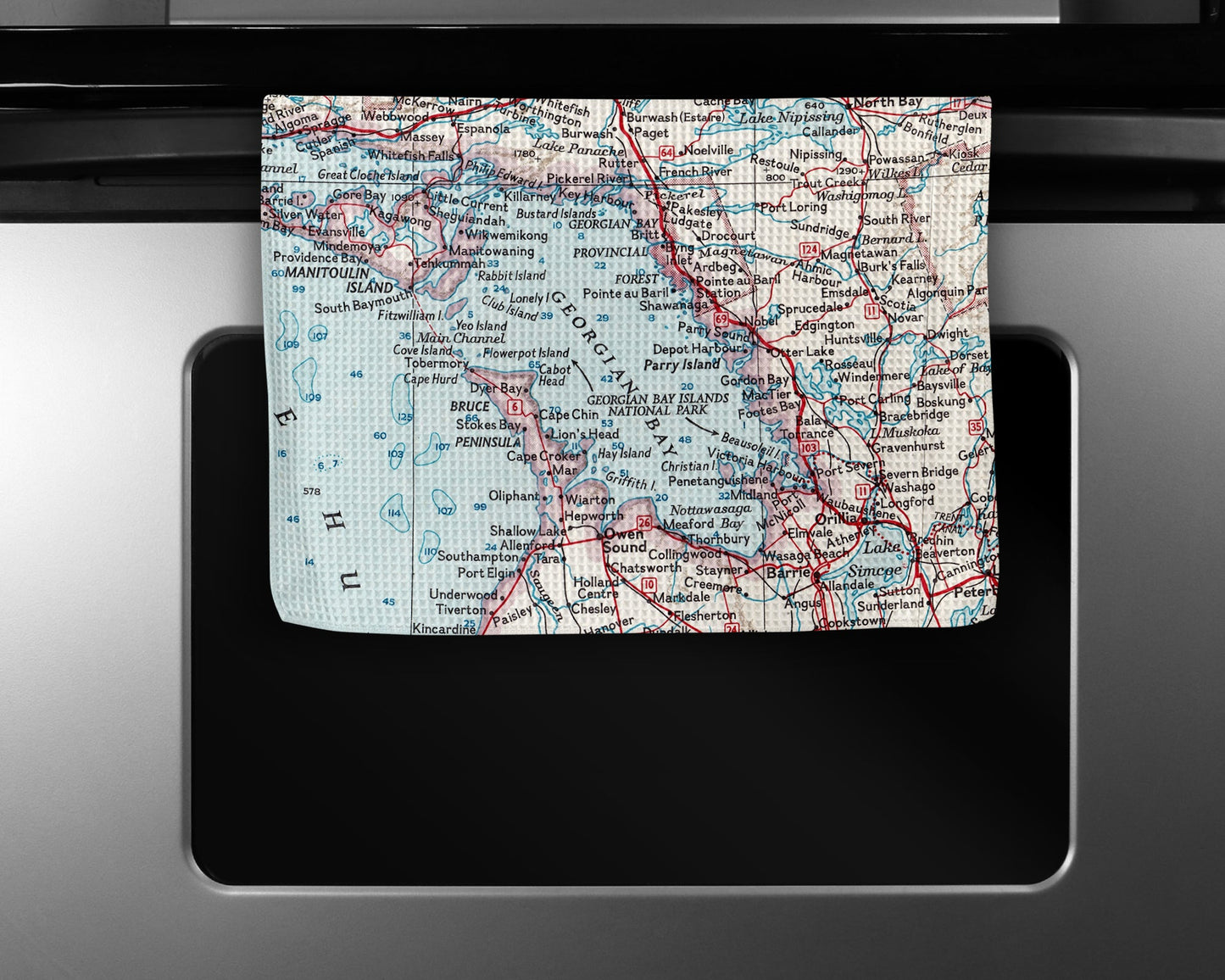 Georgian Bay Map Tea Towel | Waffle-Weave Kitchen Towel Gift
