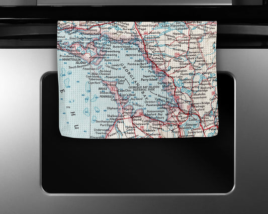 Georgian Bay Map Tea Towel | Waffle-Weave Kitchen Towel Gift