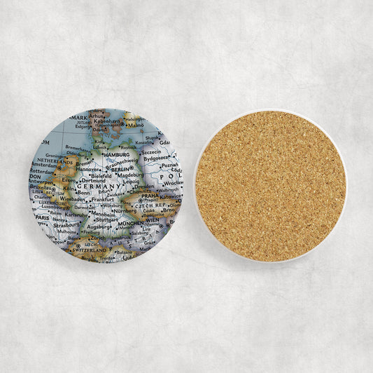 Germany Map Coasters | Set of 4 Vintage Germany Drink Coasters | Travel-Inspired Home Decor