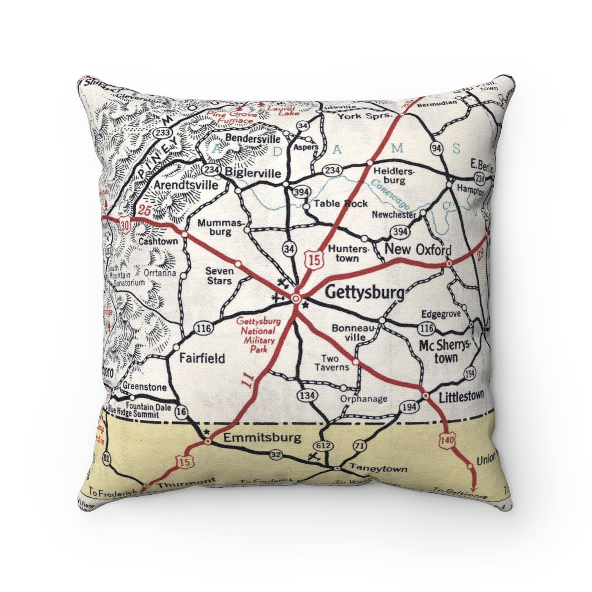 Gettysburg Pennsylvania vintage map pillow