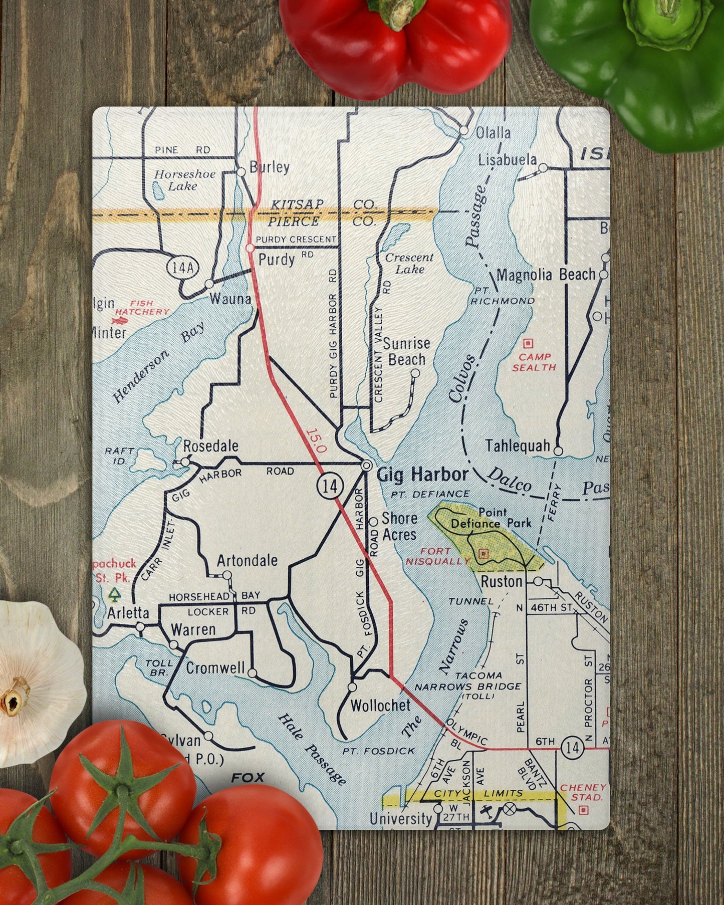 Gig Harbor Washington Map Cutting Board | Travel Gift | Kitchen Decor