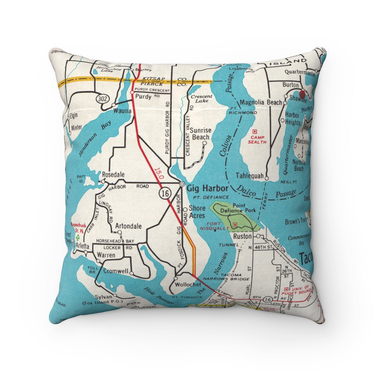 Gig Harbor Washington vintage map pillow