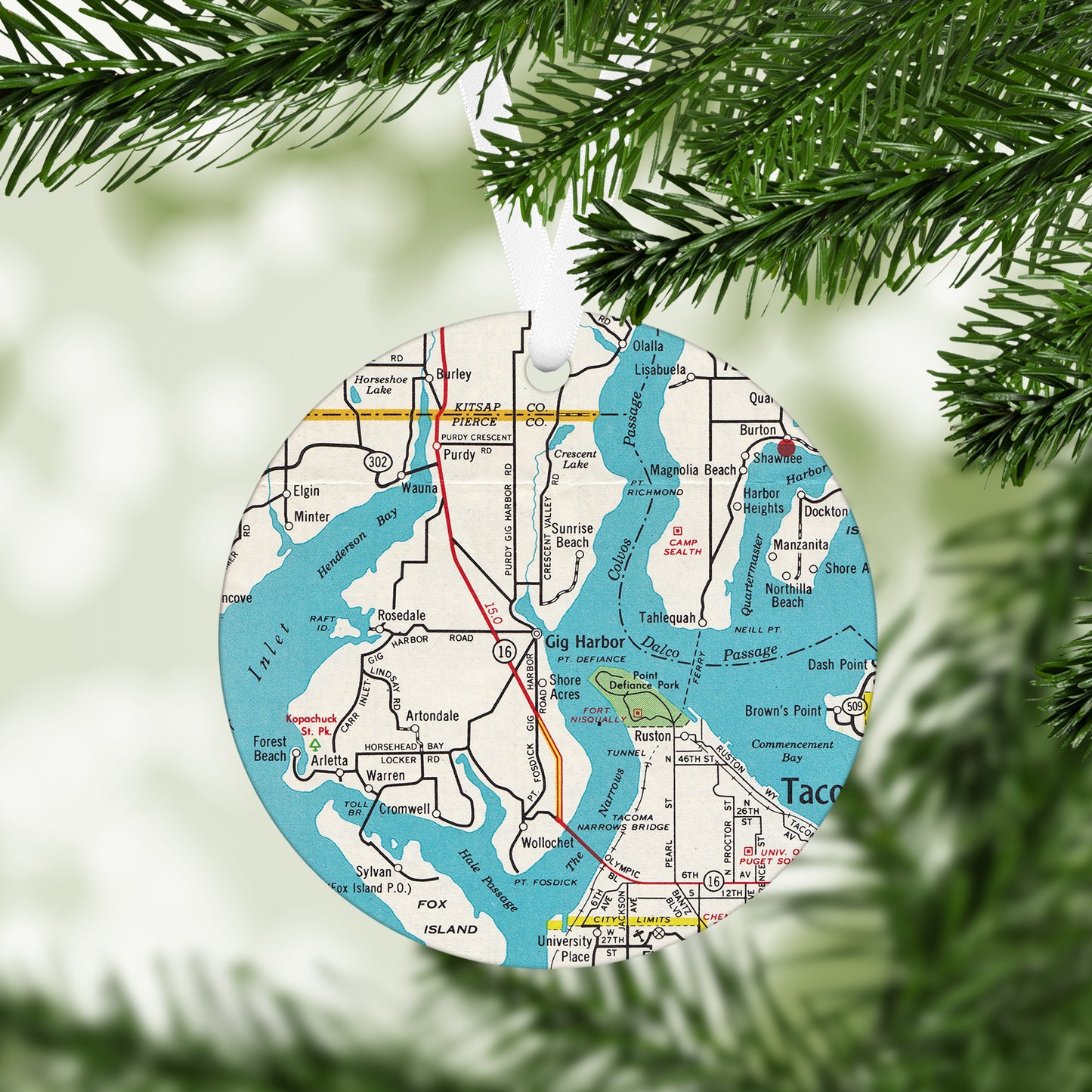Gig Harbor Washington Vintage Map Ornament