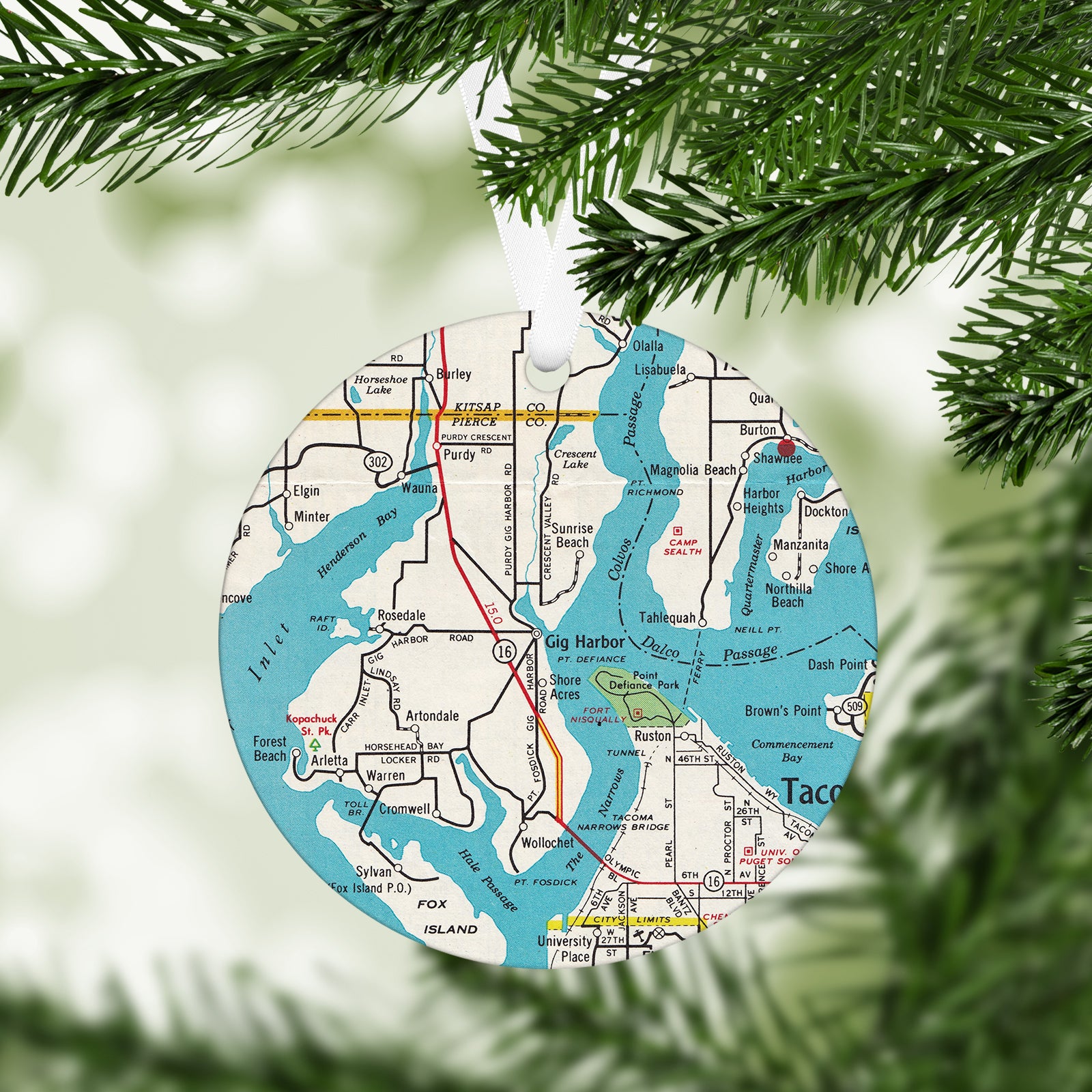 Gig Harbor Washington Vintage Map Ornament